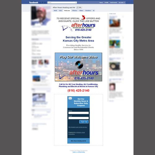 Example of custom Facebook fan page with video and
