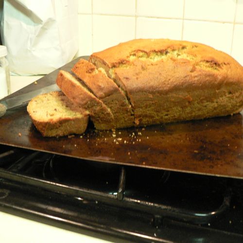 A beautiful loaf of banana nut bread.