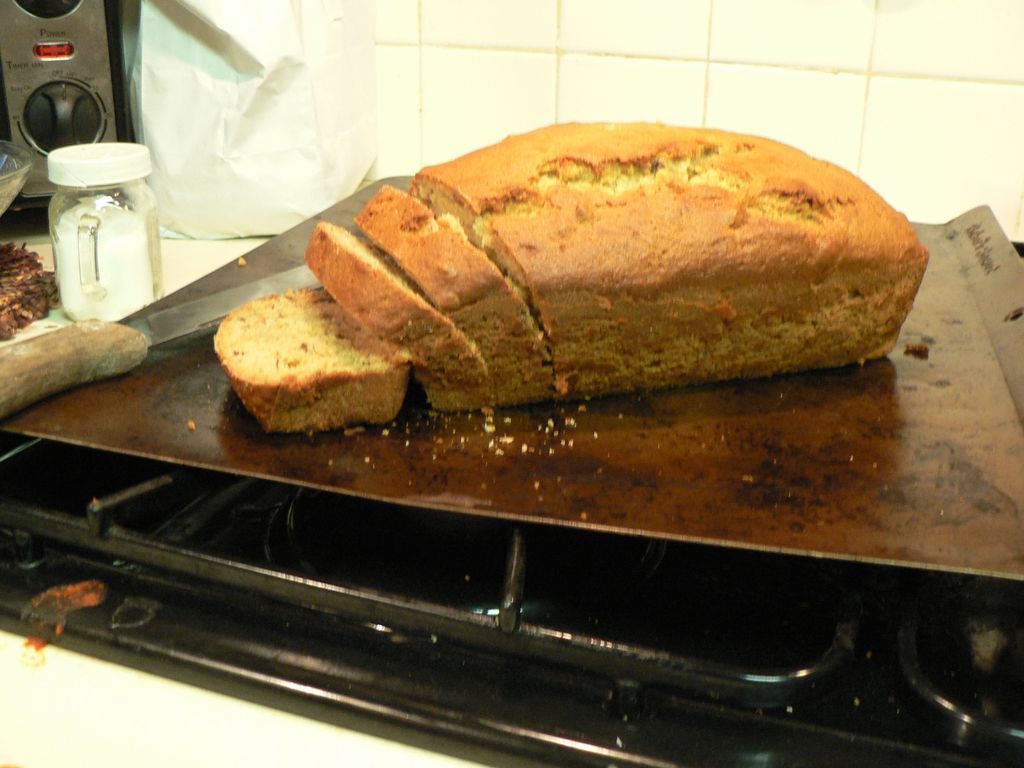A beautiful loaf of banana nut bread.