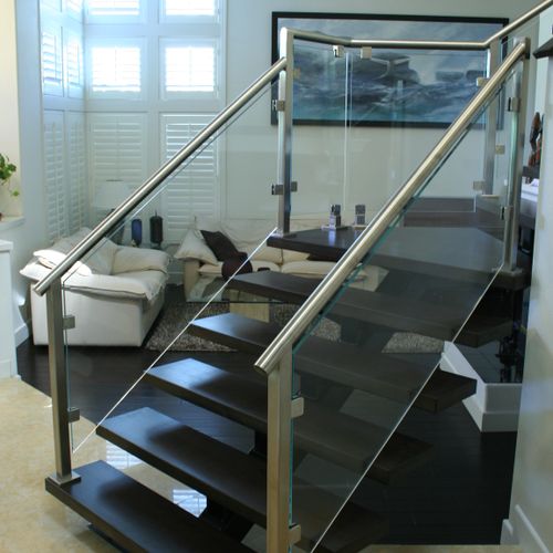 Maple block treads, Stainless posts and handrails 