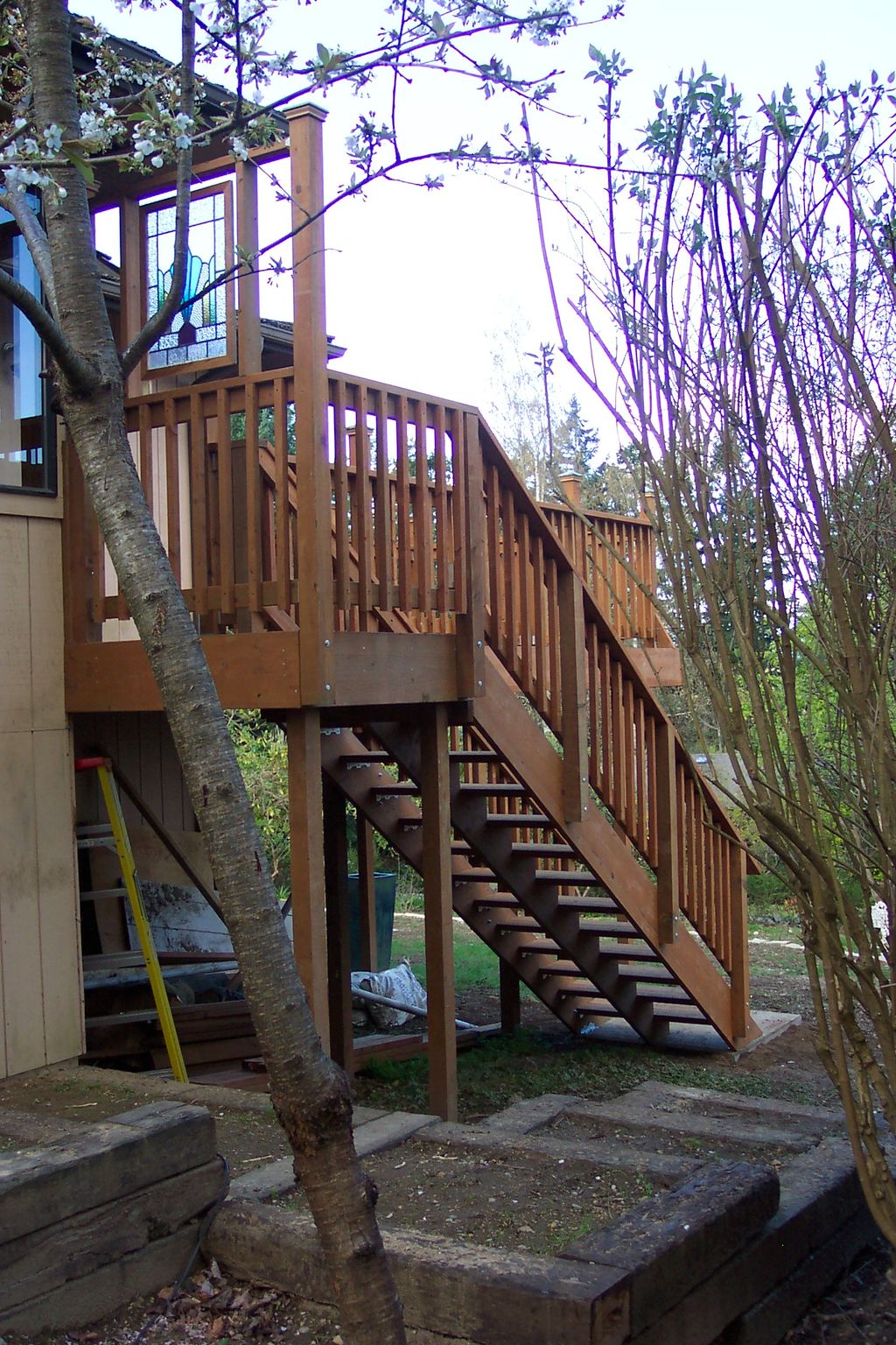 Pressure treated deck stairs.
