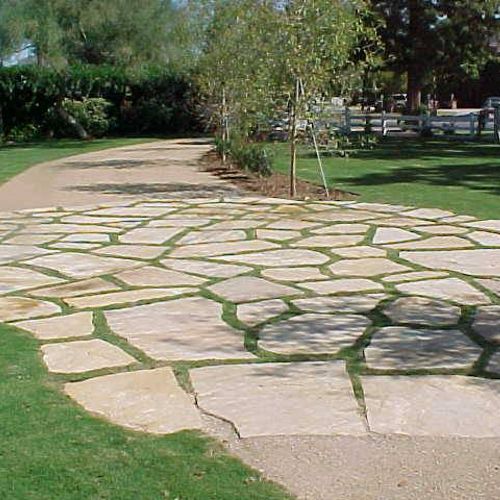 Grass in flagstone for the landing area of a natur