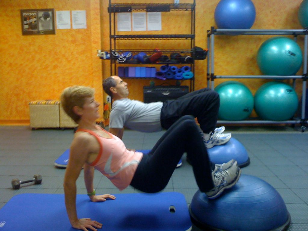 Balance and Core with the Bosu Ball.  We utilize m