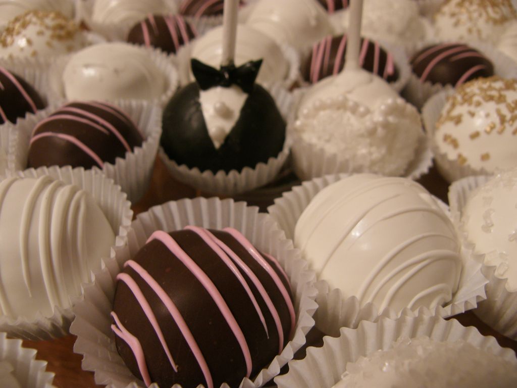 Individual cake bites and bride & groom custom des