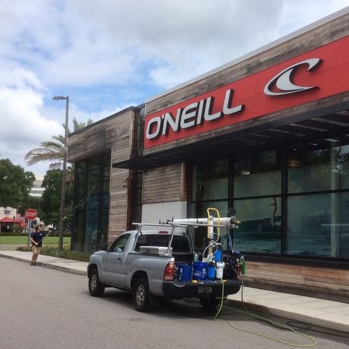 Commercial store front window cleaning