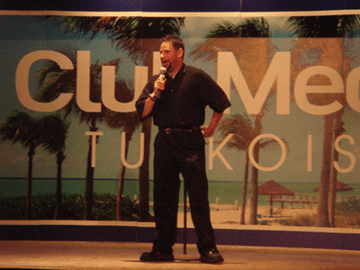 Davin performing comedy at Club Med Turks & Caicos