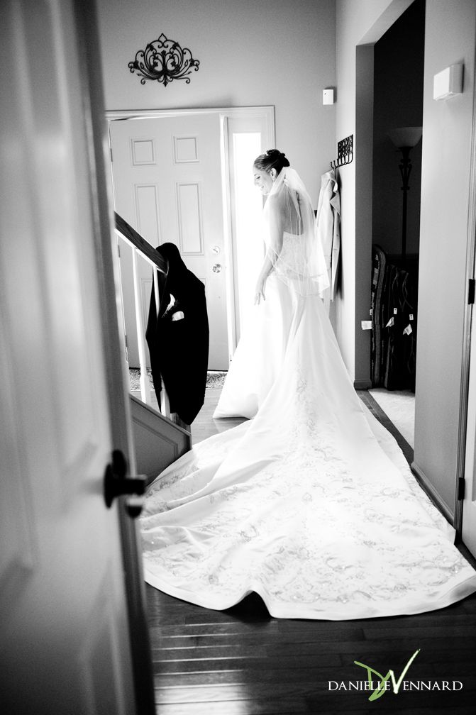 Bride enjoying her first moments in her dress afte