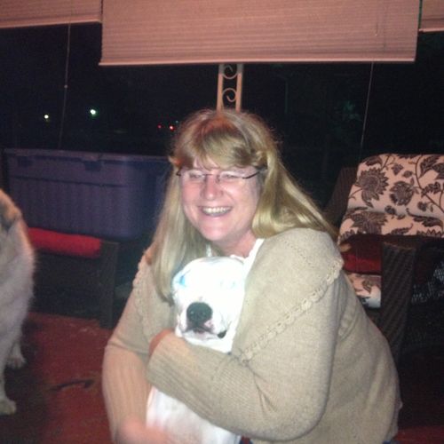 Karen with her latest foster dog Sarge.