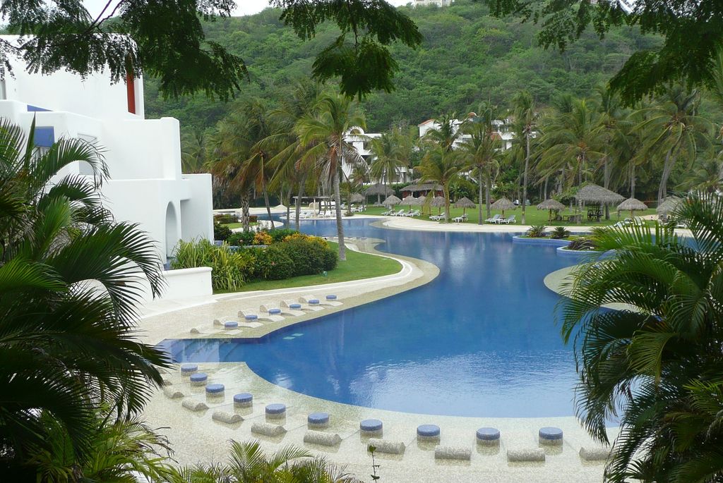 Pool area at the Camino Real in Hualtulco Mexico.