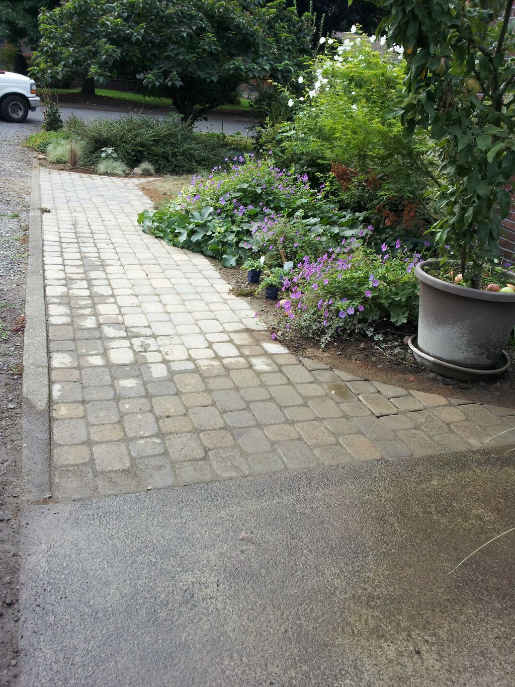 Paver walkway which also widens the driveway.