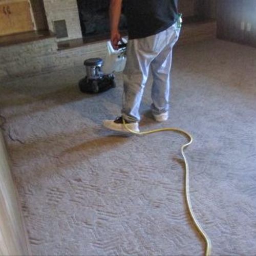 Cleaning a particularly stained carpet.