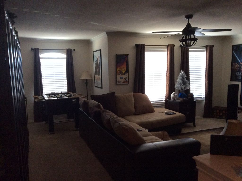 New crown molding, window casings, and light fixtu