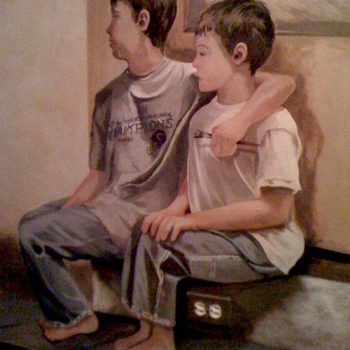 Two Boys In Hallway Mural