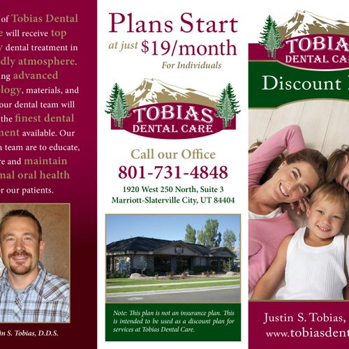 Front of brochure design for local dentist office.