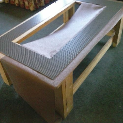 White pine table being covered with Tolex - Silver