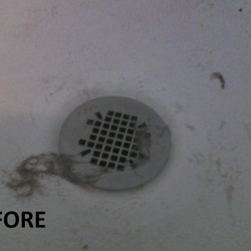 Bathroom shower drain before our services.