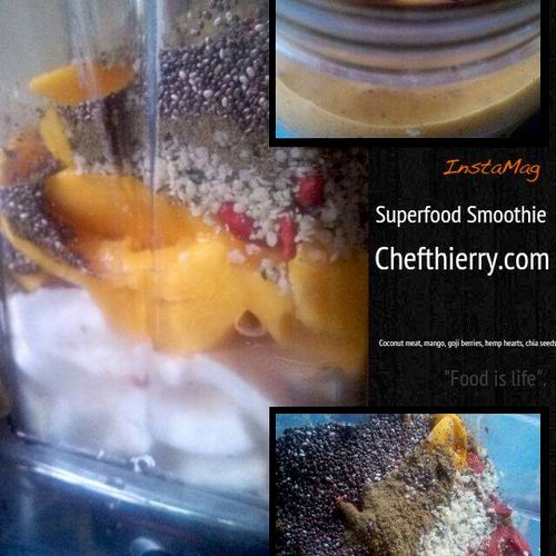 Coconut Mango Smoothie with Chia Seeds and Goji Be