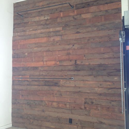 Reclaimed wood display wall for Sole Bicycles in V