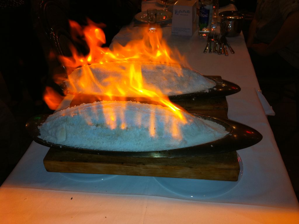 Turkish salted-fish flambe, one of my favorites.