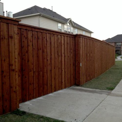6ft board on board 1 step trim stained cedar fence