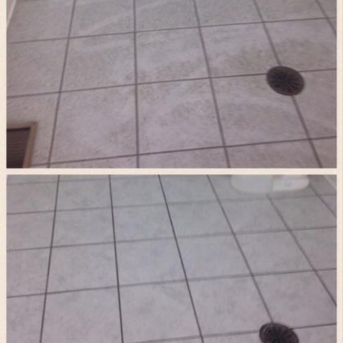 before & after tile cleaning at a Woodbury, Mn til