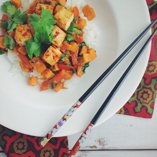 Sweet Potato-Spinach Coconut Curry with Jasmin Ric