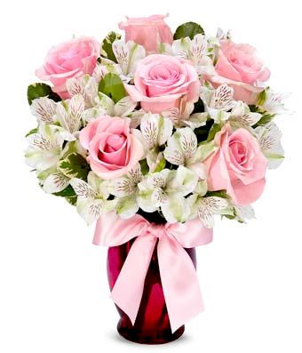 Sweet As Pink - Pink Roses and White Alstroemeria
