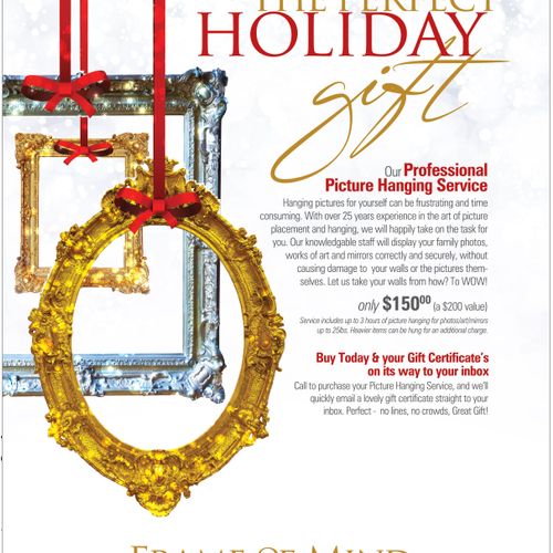 Holiday promotion for a frame shop.