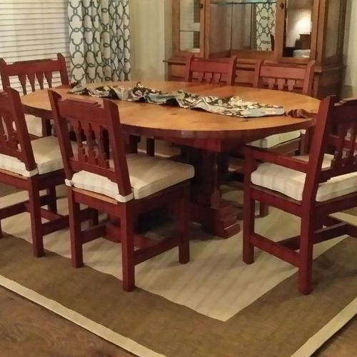 Refinished dining room table and chairs with custo