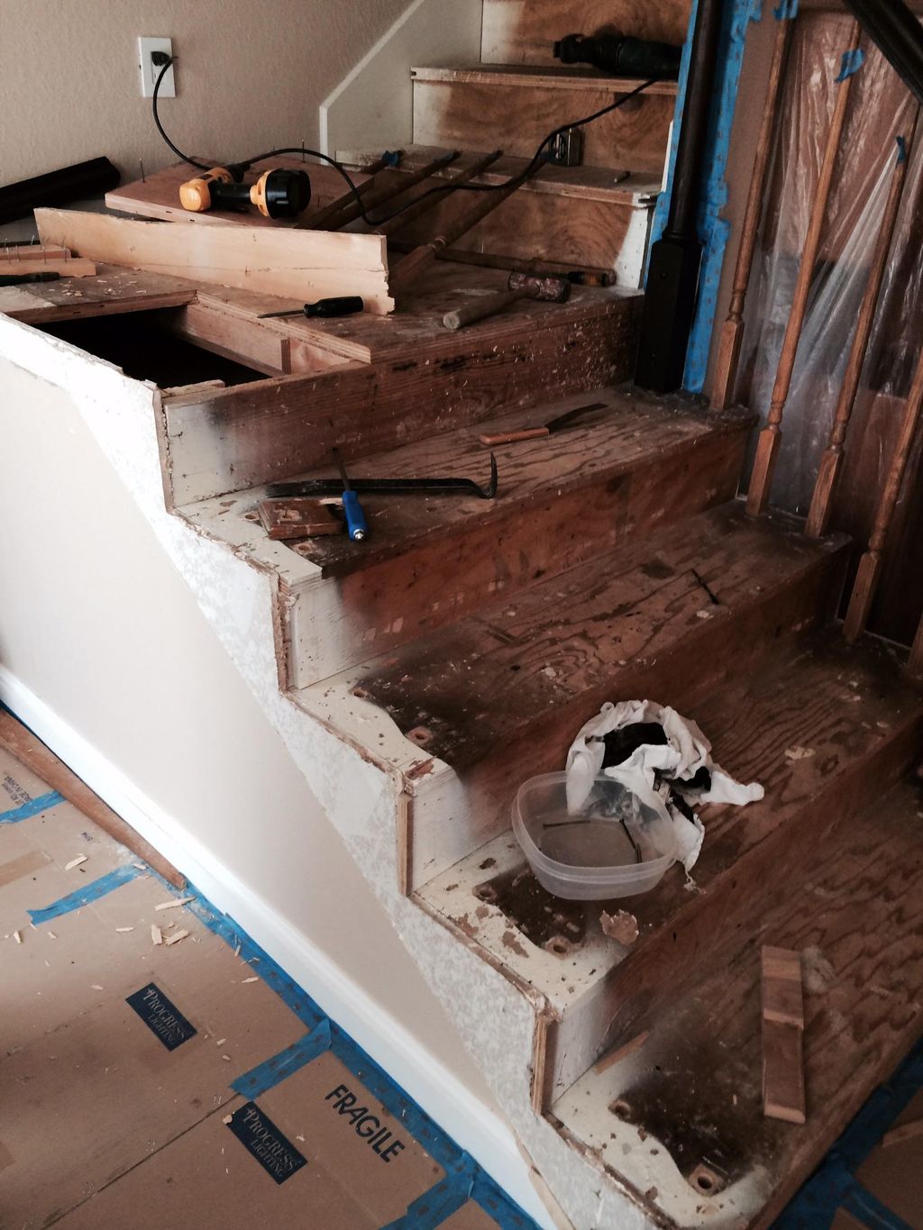 After ripping out the carpet and railing we needed