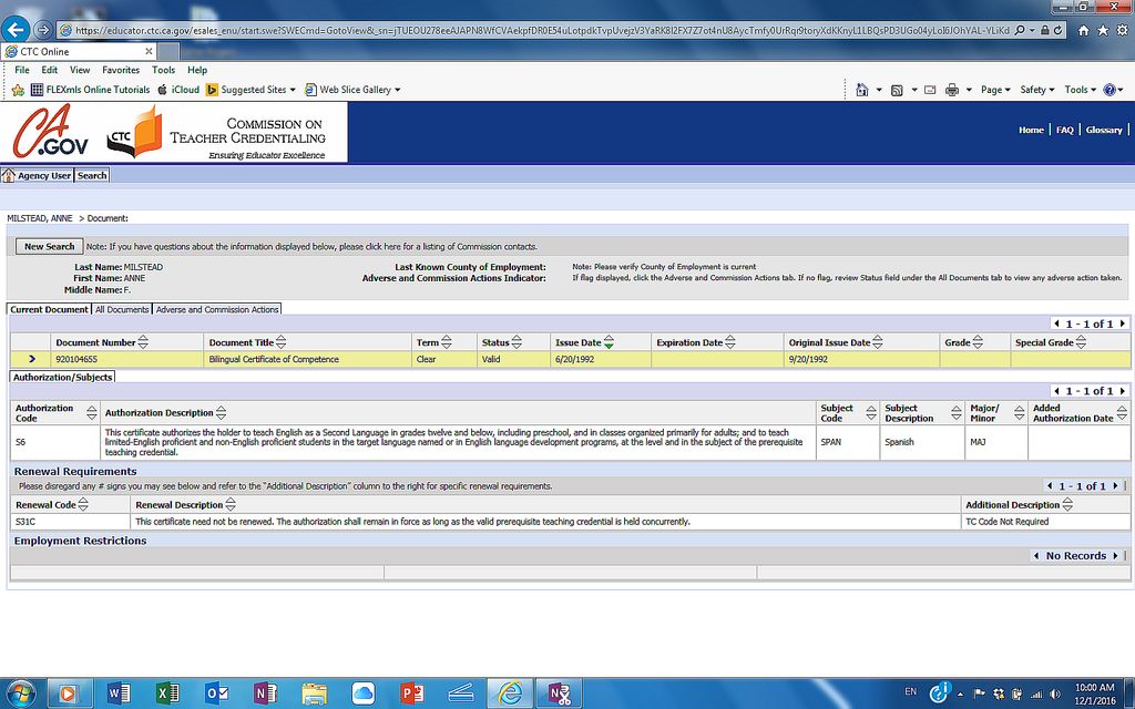 State of California Bilingual Teaching Credential