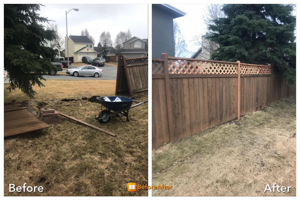 Before n after wind damaged fence 