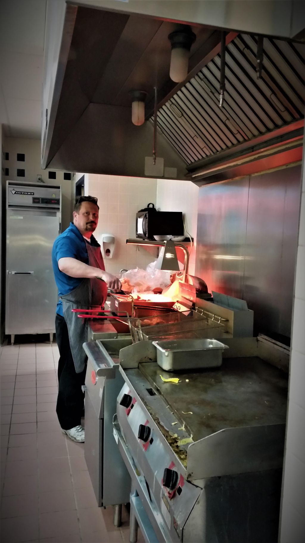 Chef Pat on his front cooking line