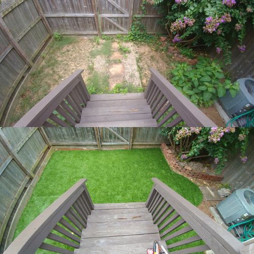 Artificial turf before and after.