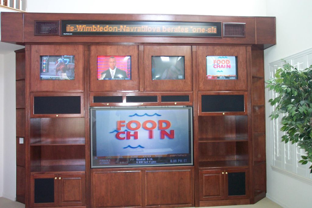 Entertainment center with tickertape.