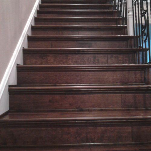 custom staircase using 5'' wood planks.