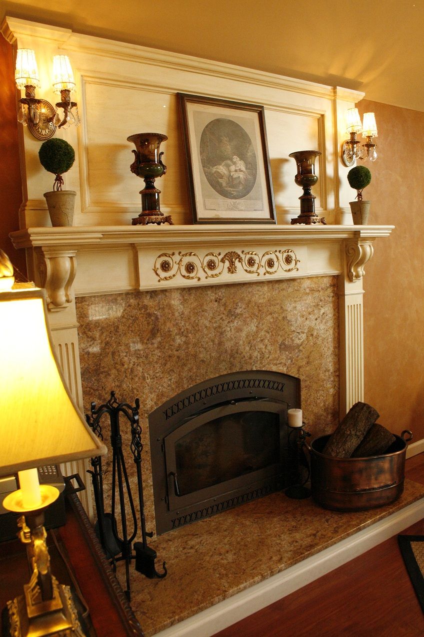 A warm toned great room fireplace that we designed