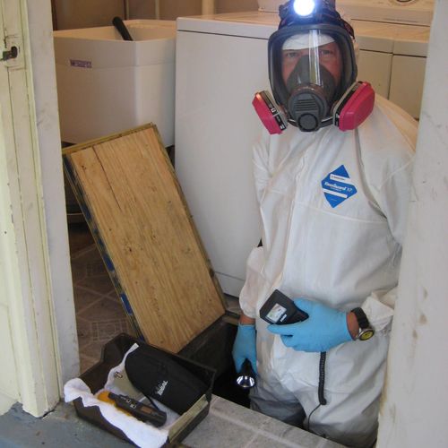 Suited up to go into a crawlspace!