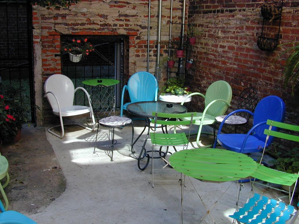 Courtyard seating out back of Rude Awakening coffe