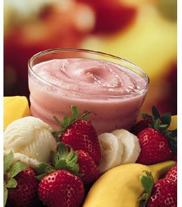 Strawberry, banana, and other fruit smoothies at R