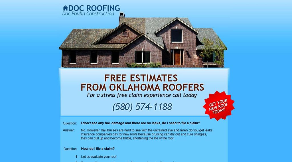 Single page site designed and coded for A roofing 