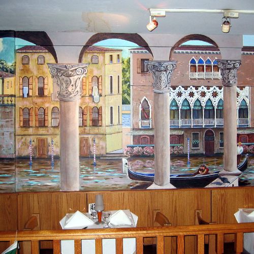 Final mural painting with view of Venetian canal  