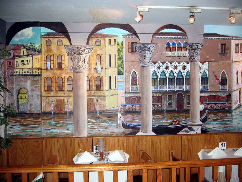 Final mural painting with view of Venetian canal  
