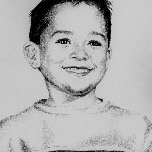Black & white drawing of a boy.