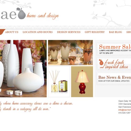 Website for San Francisco home decor store Bae