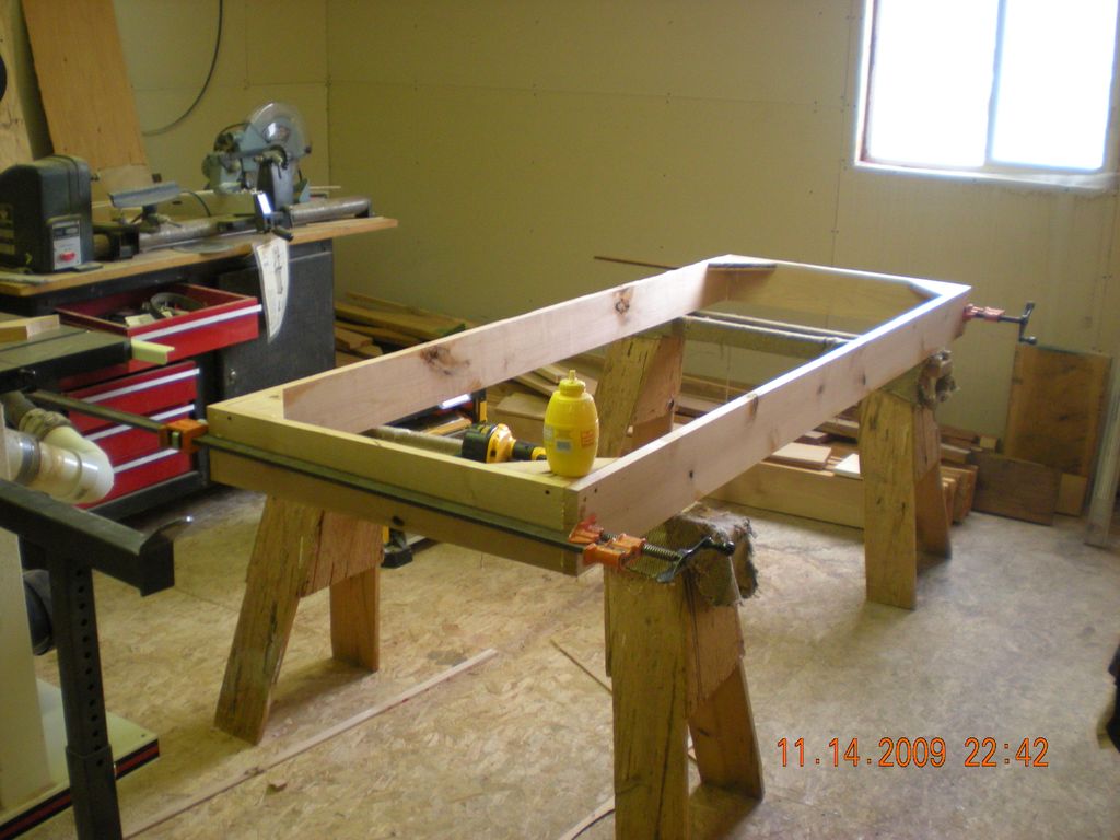 Custom design sofa being hand built . This is the 