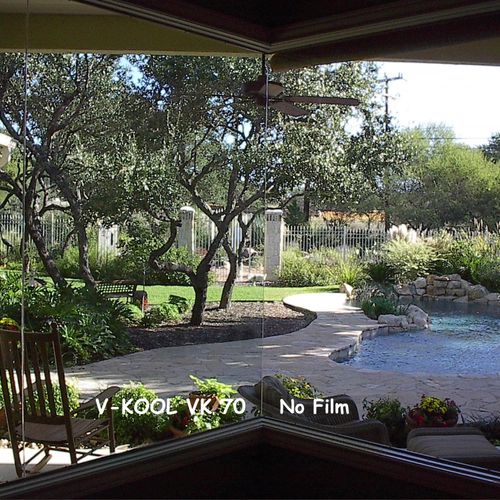 V-KOOL 70 "CLEAR" film on left pane with 55% heat 
