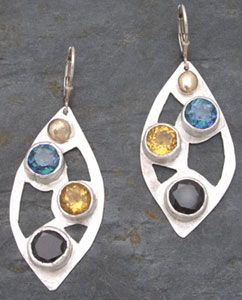Custom stained glass earrings in Blue Topaz, Citri