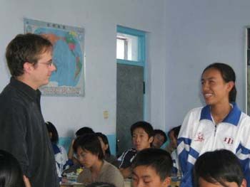 Eric teaches his English Class in China.