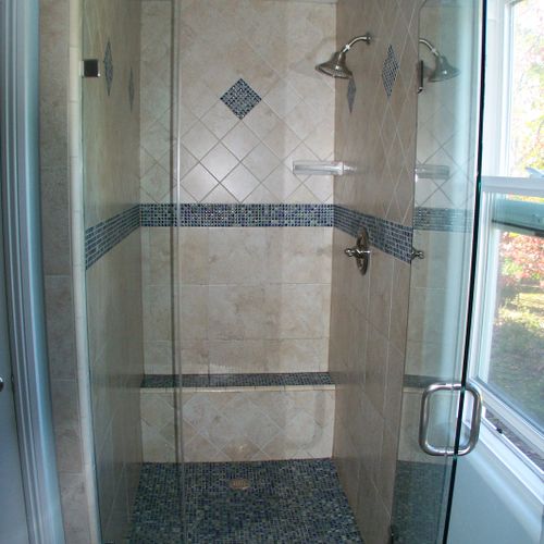 custom built and tiled shower stall